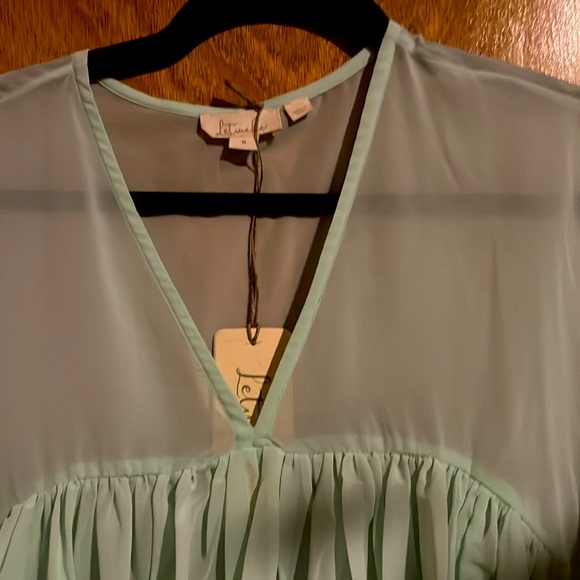 Anthropologie Let Me Be Sheer Babydoll Blouse (size M) (color Mint) - Picture 6 of 8